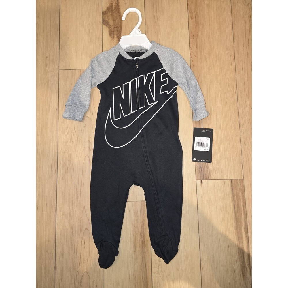 Nike Baby Boy Footed Zip Coverall Black And Gray Size 6M